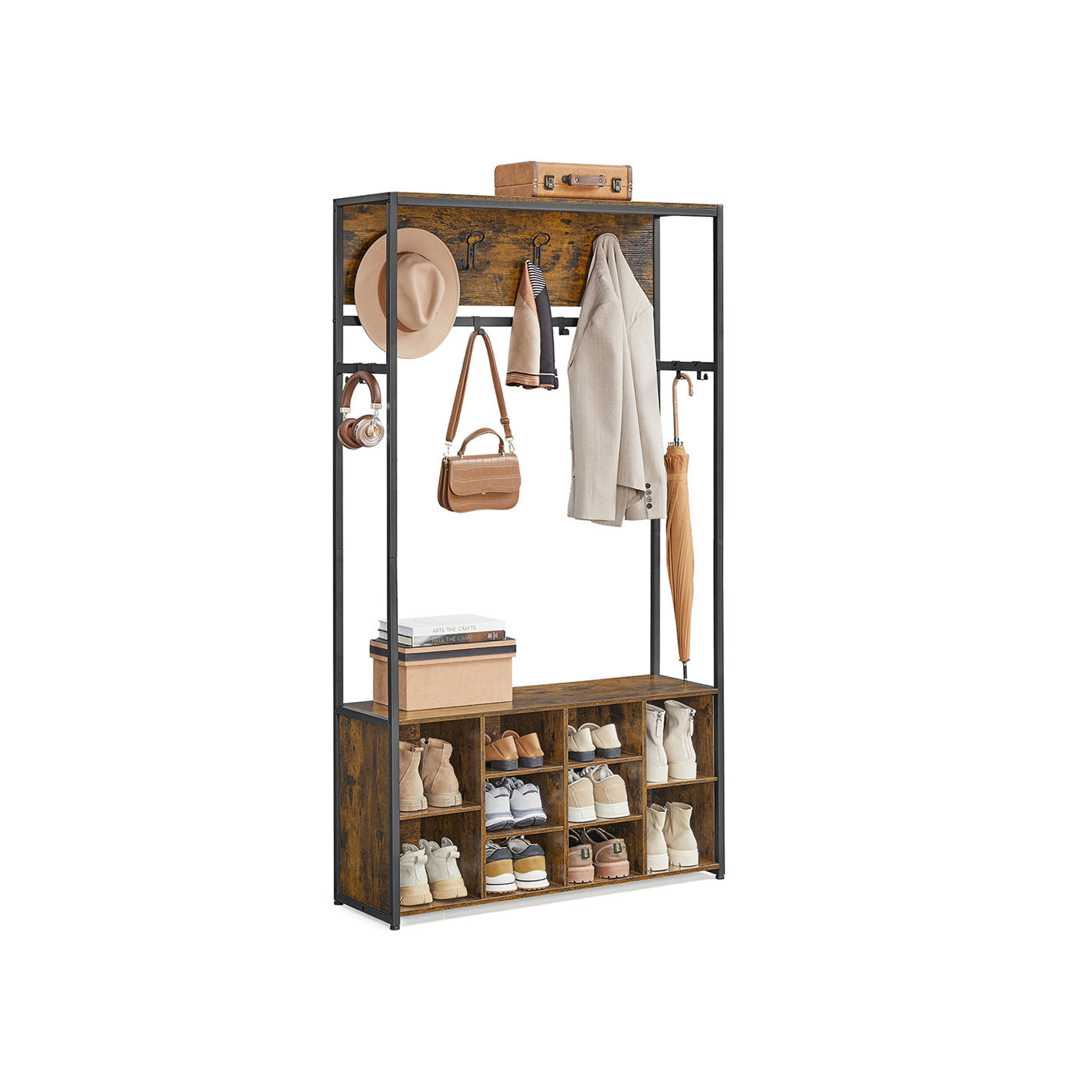 Hall Tree With Bench And Shoe Storage Entryway Coat Rack Hooks
