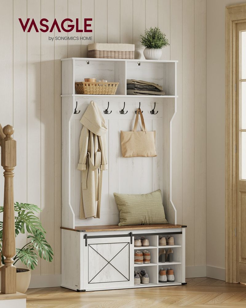 Hall Tree With Bench and Shoe Storage Coat Rack With Cabinet