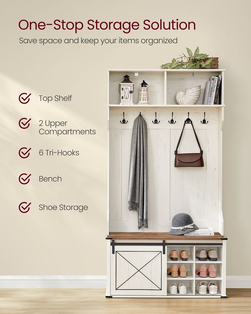 Hall Tree With Bench and Shoe Storage Coat Rack With Cabinet
