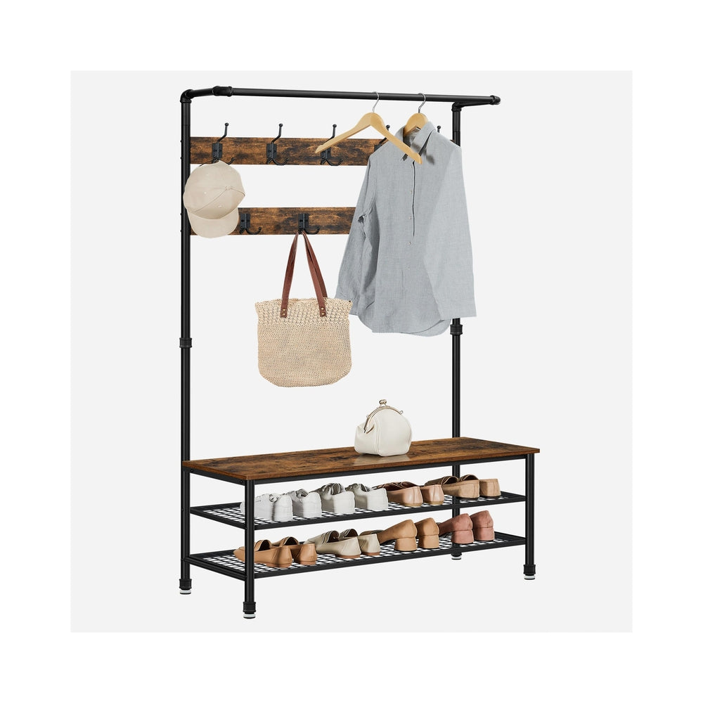 Entryway Coat Rack With Storage Bench and Hooks Hall Tree Organizer