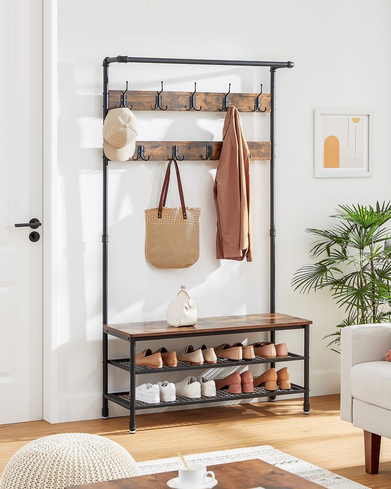 Entryway Coat Rack With Storage Bench and Hooks Hall Tree Organizer