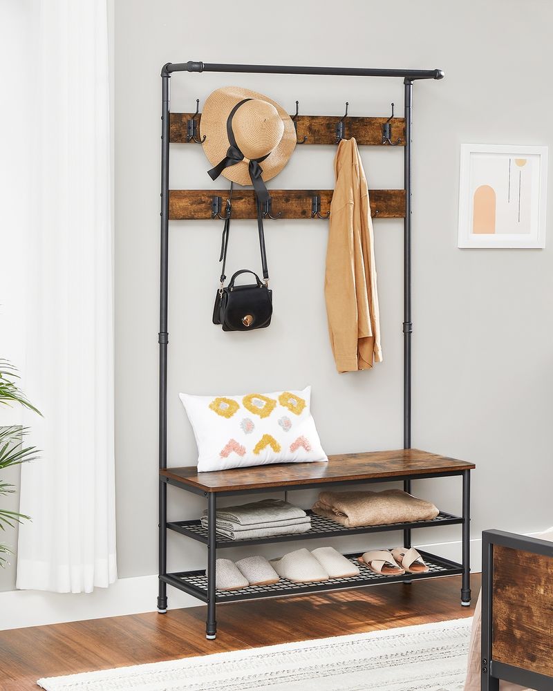 Entryway Coat Rack With Storage Bench and Hooks Hall Tree Organizer