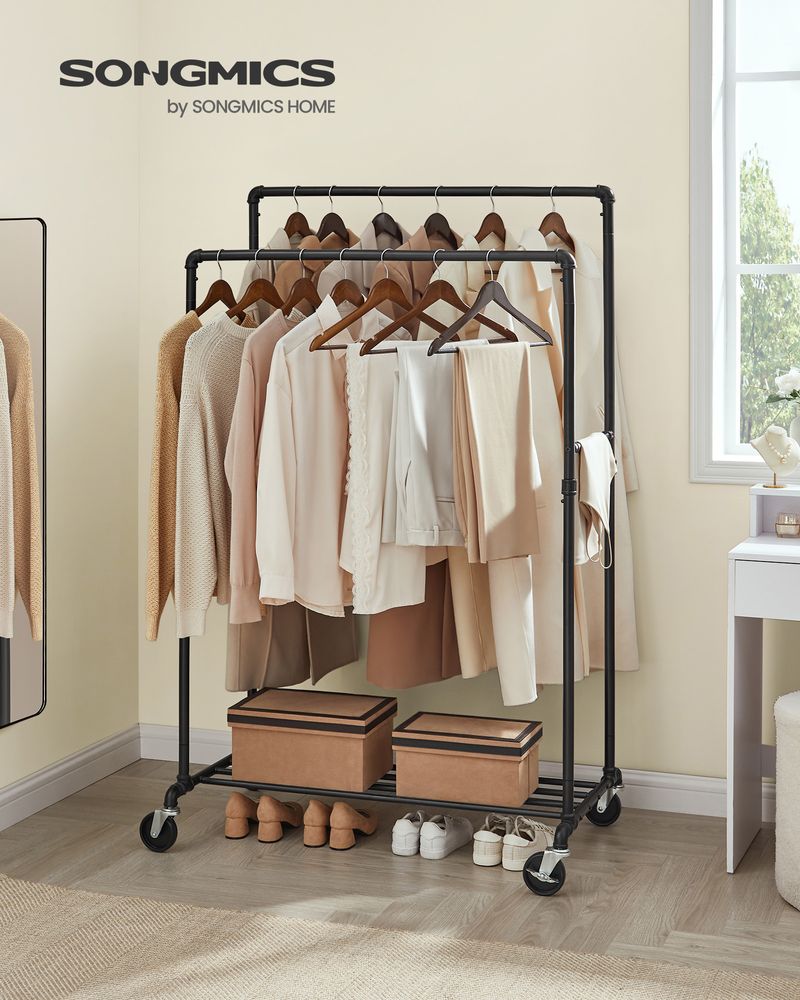 Clothing Rack with Storage Shelf – Heavy-Duty Steel – Rolling Garment Rack