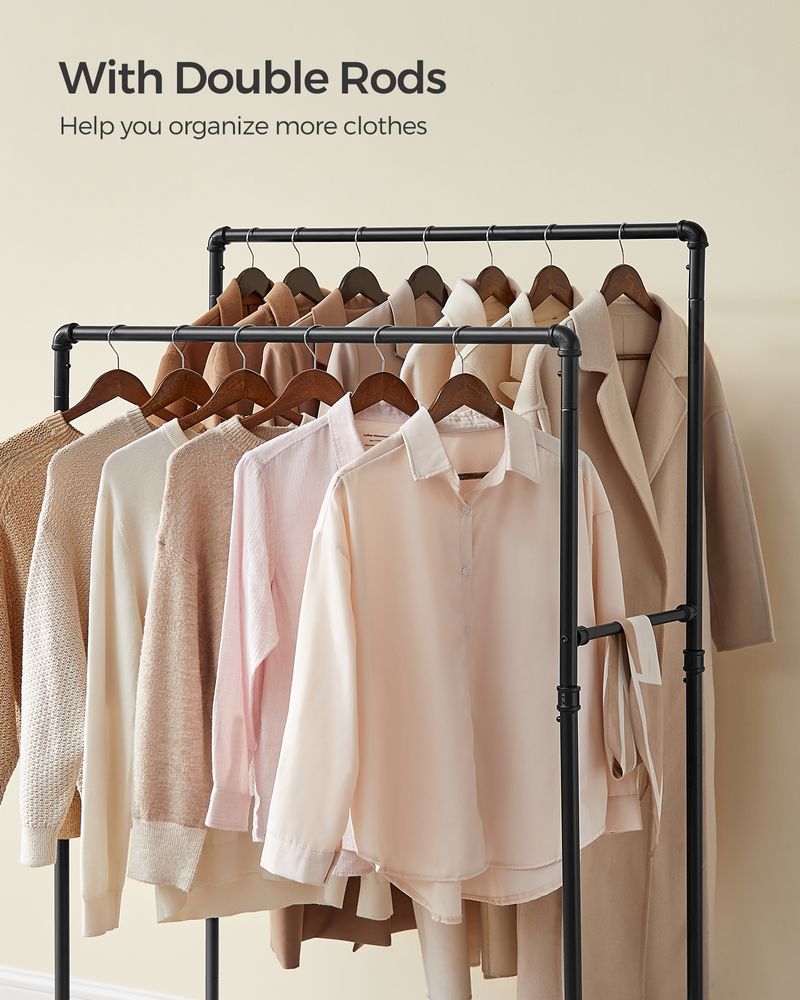 Clothing Rack - Double Rod - With Storage Shelf - Garment Organizer