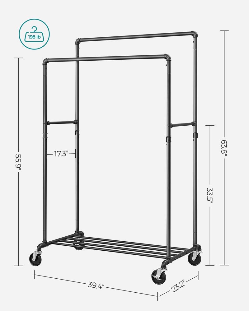 Clothing Rack - Double Rod - With Storage Shelf - Garment Organizer