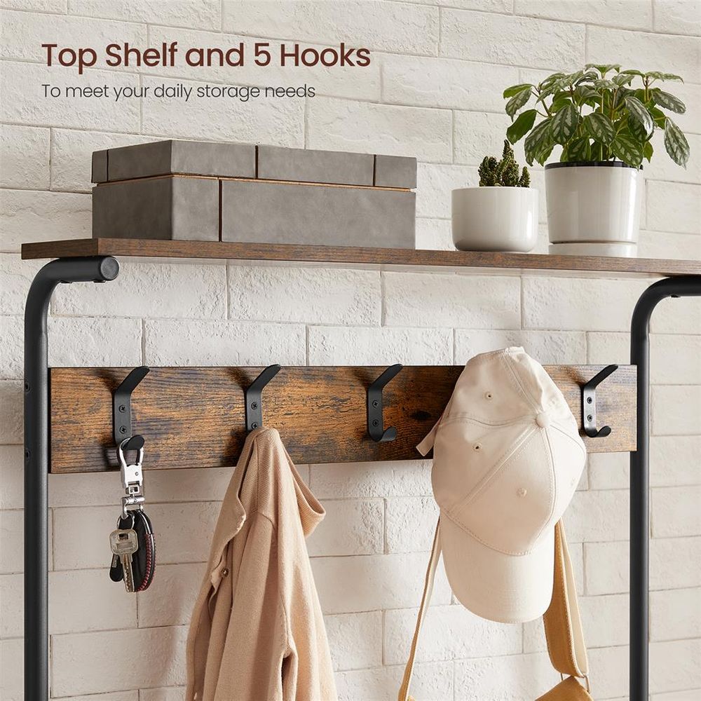 Hall Tree With Shoe Bench – 5-Tier Shoe Storage – Industrial Coat Rack