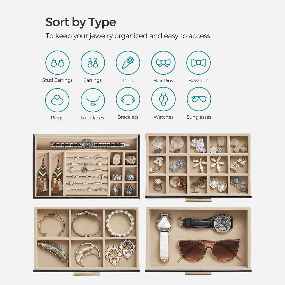 Jewelry Box Organizer - 4 Layer - Glass Lid - Large Storage