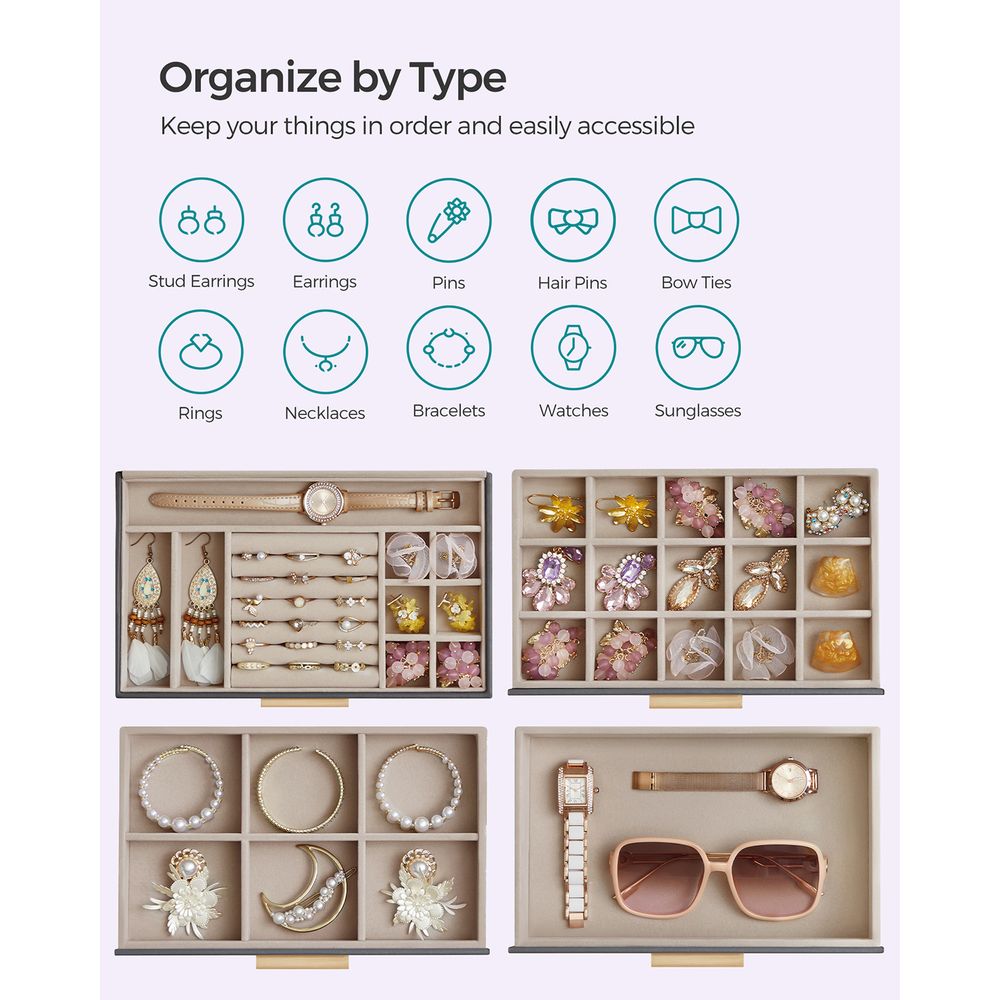 Jewelry Box Organizer - 4 Layer - Glass Lid - Large Storage