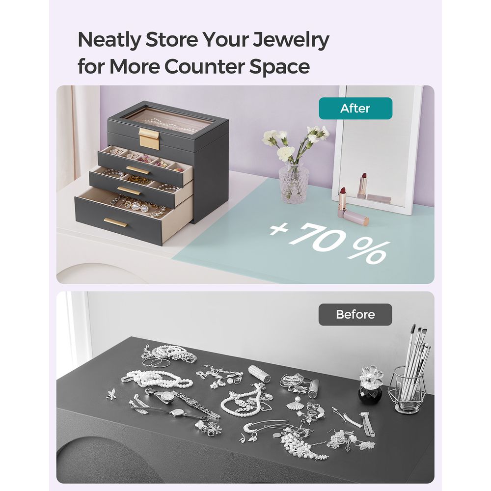 Jewelry Box Organizer - 4 Layer - Glass Lid - Large Storage