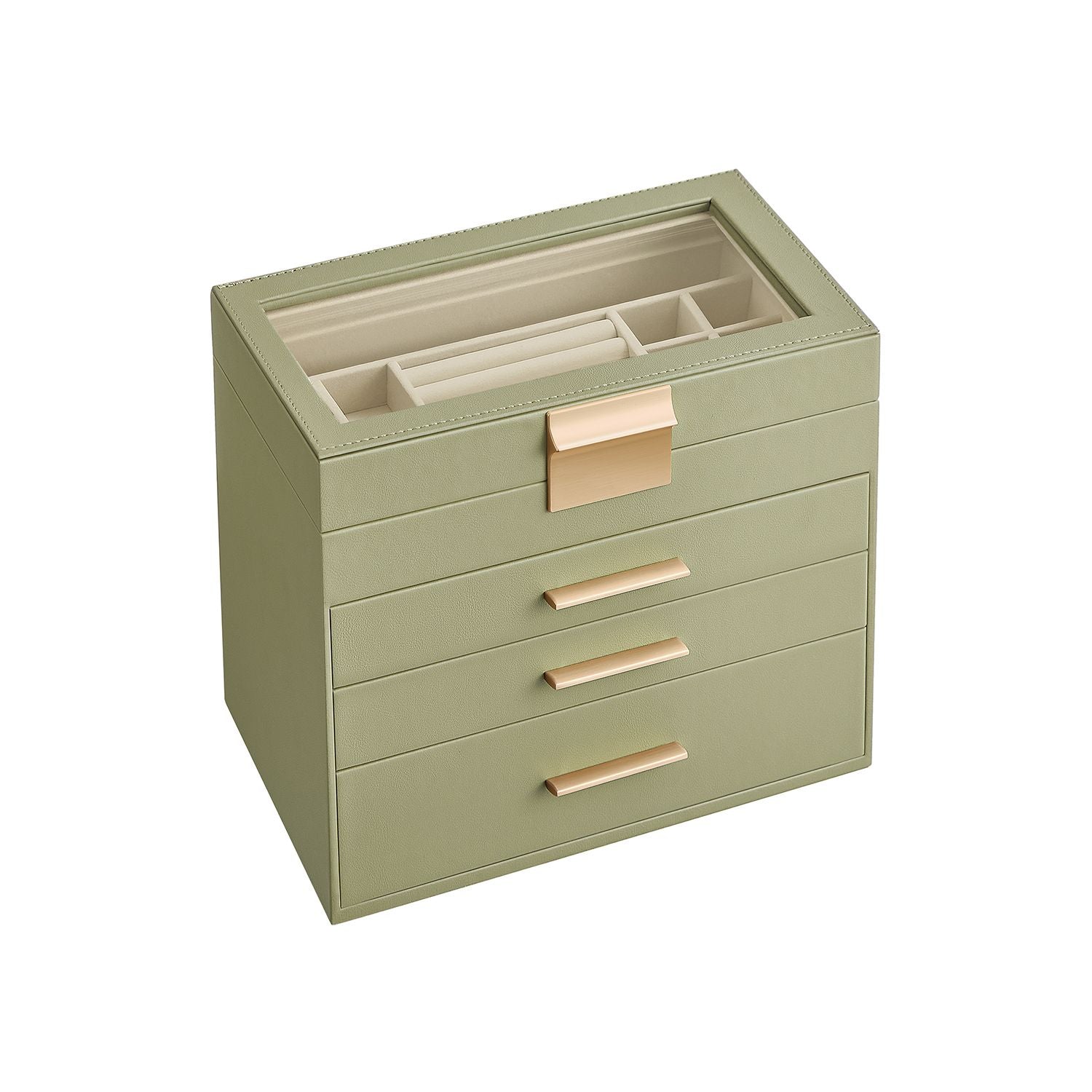 Jewelry Box Organizer - 4 Layer - Glass Lid - Large Storage