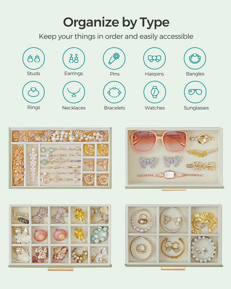 Jewelry Box Organizer - 4 Layer - Glass Lid - Large Storage