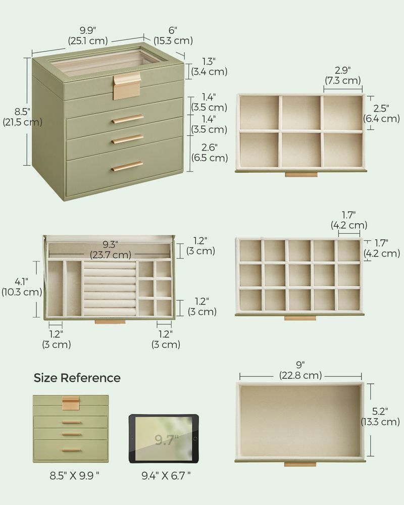 Jewelry Box Organizer - 4 Layer - Glass Lid - Large Storage