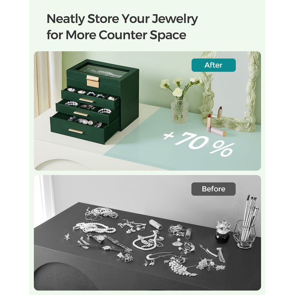 Jewelry Box Organizer - 4 Layer - Glass Lid - Large Storage