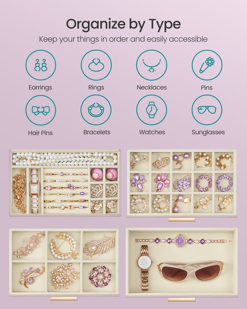 Jewelry Box Organizer - 4 Layer - Glass Lid - Large Storage