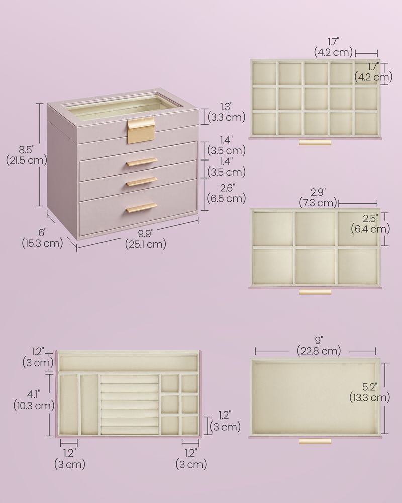 Jewelry Box Organizer - 4 Layer - Glass Lid - Large Storage