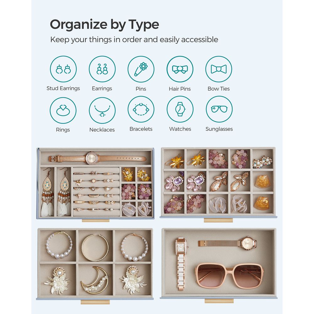 Jewelry Box Organizer - 4 Layer - Glass Lid - Large Storage