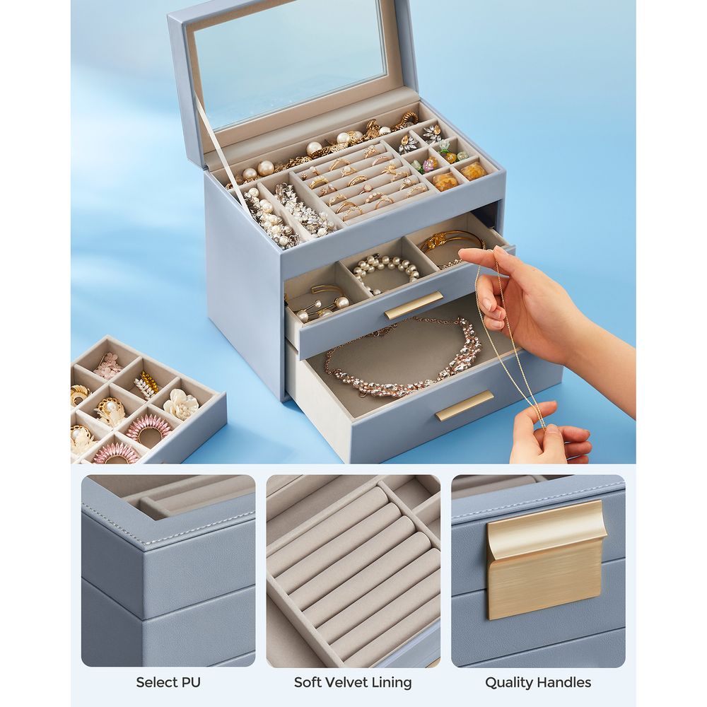 Jewelry Box Organizer - 4 Layer - Glass Lid - Large Storage
