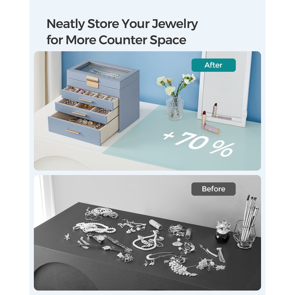 Jewelry Box Organizer - 4 Layer - Glass Lid - Large Storage