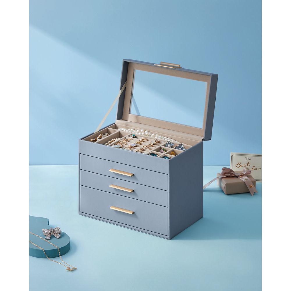 Jewelry Box Organizer - 4 Layer - Glass Lid - Large Storage