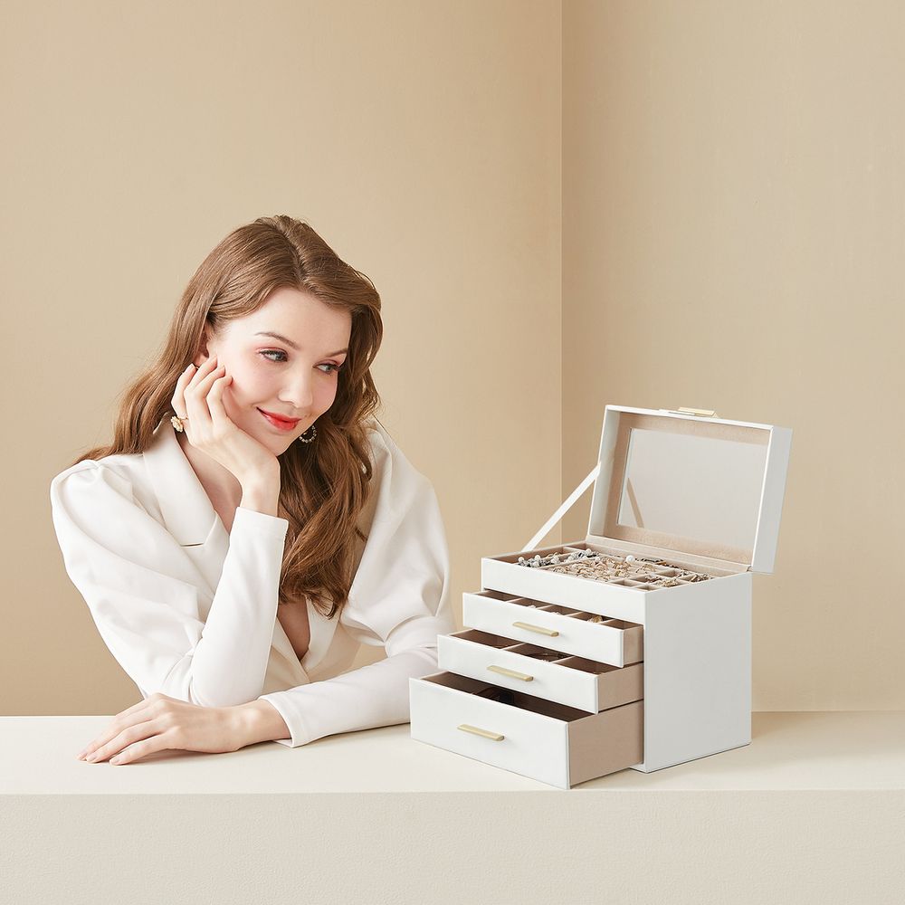 Jewelry Box Organizer - 4 Layer - Glass Lid - Large Storage