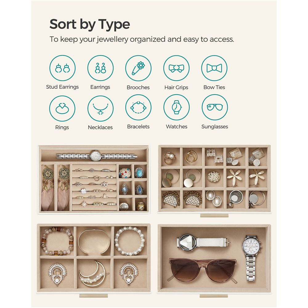 Jewelry Box Organizer - 4 Layer - Glass Lid - Large Storage