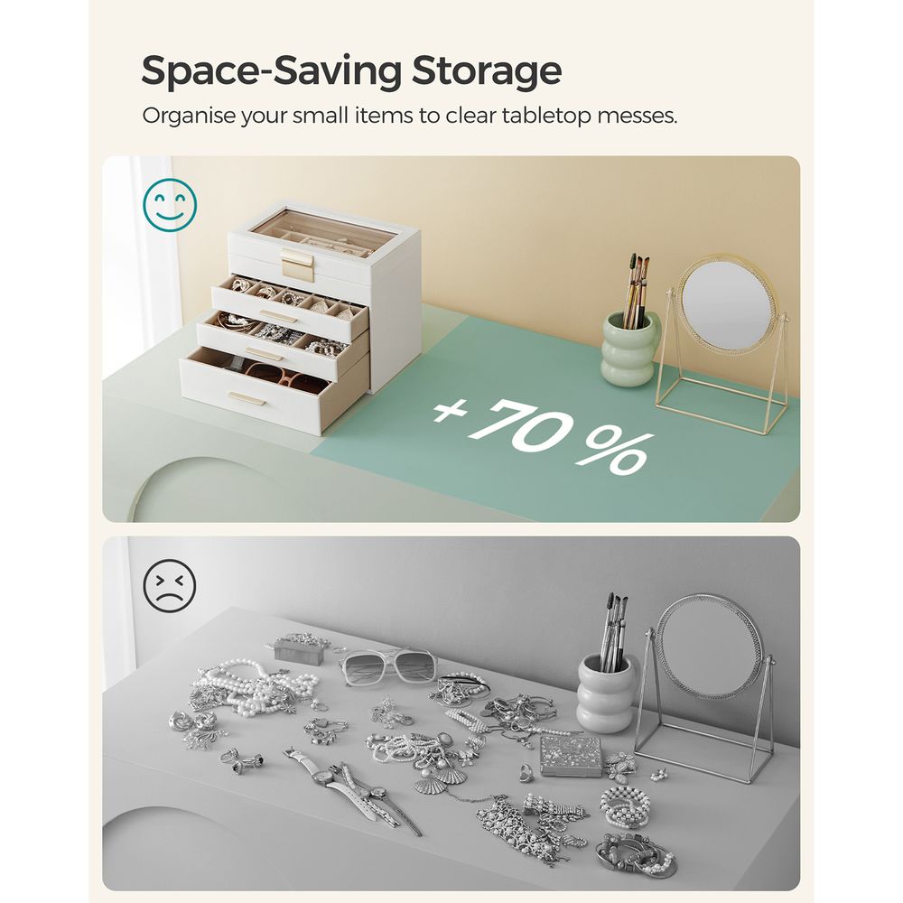 Jewelry Box Organizer - 4 Layer - Glass Lid - Large Storage