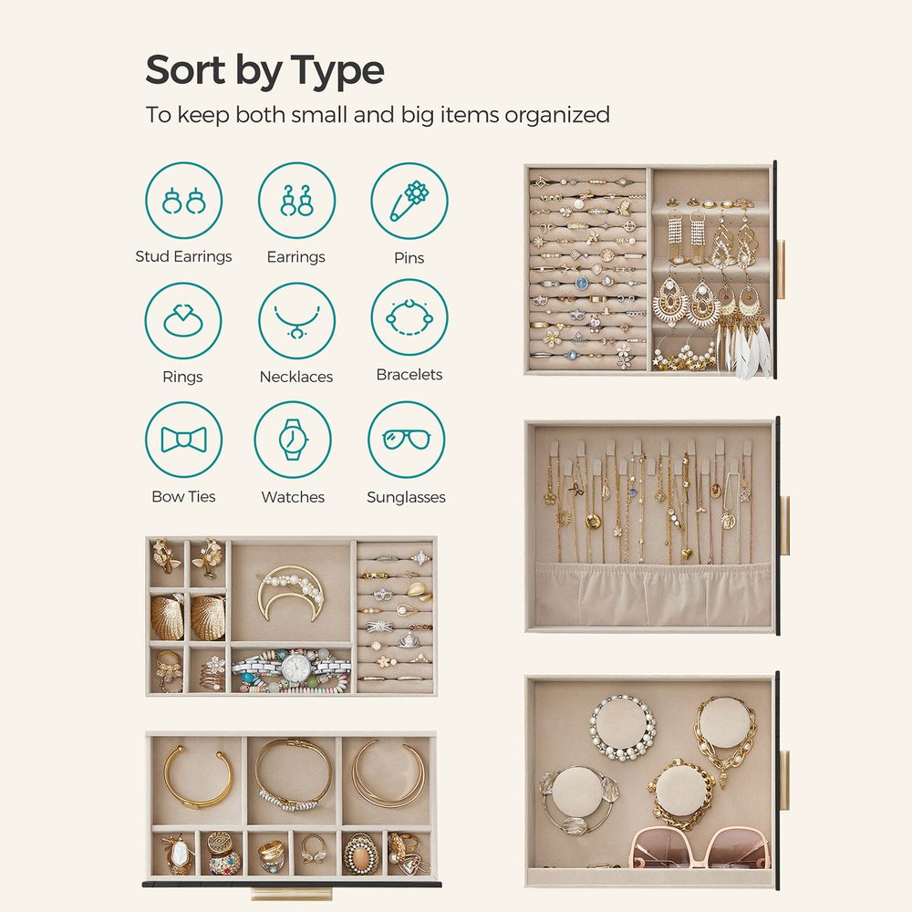 Jewelry Organizer Box - 5 Layer - Glass Window - Mirror Drawers