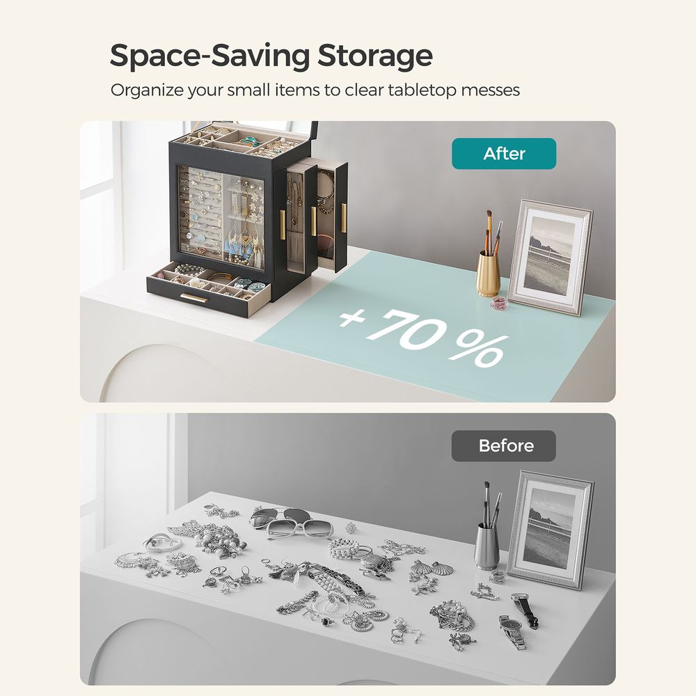 Jewelry Organizer Box - 5 Layer - Glass Window - Mirror Drawers