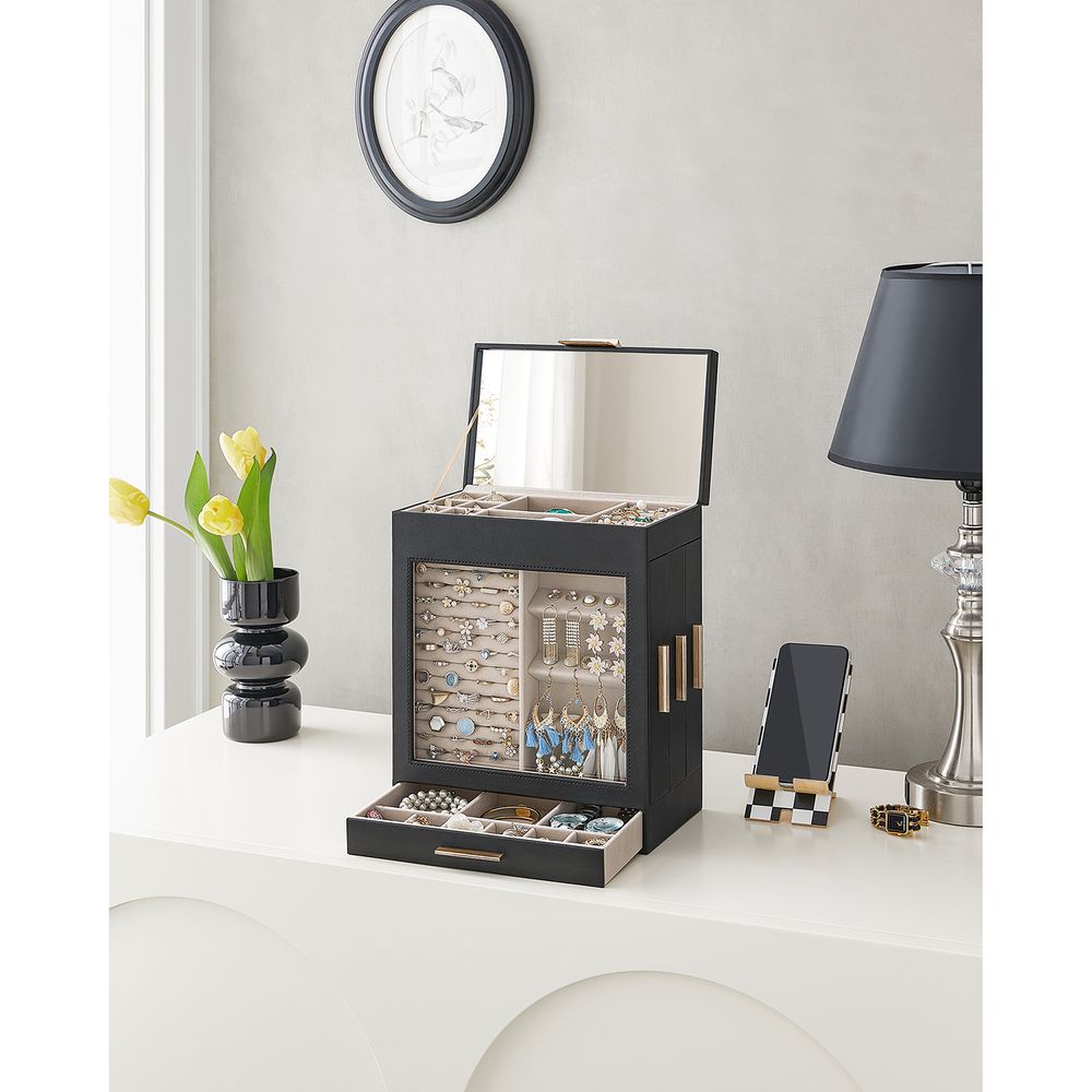 Jewelry Organizer Box - 5 Layer - Glass Window - Mirror Drawers