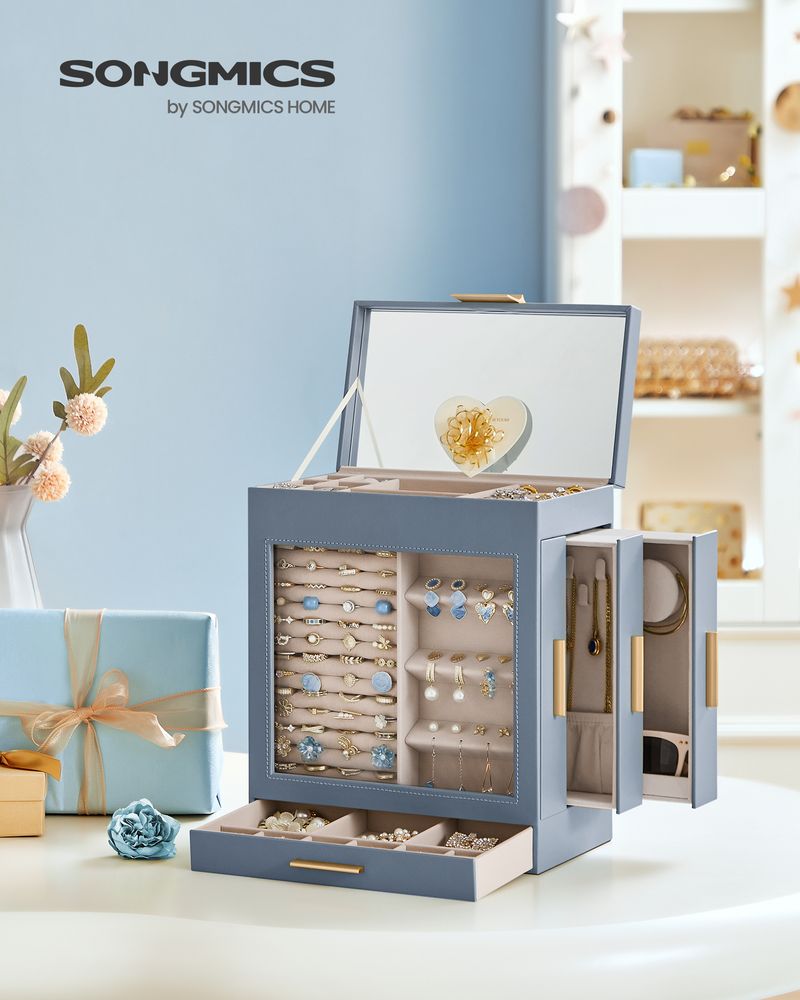 Jewelry Organizer Box - 5 Layer - Glass Window - Mirror Drawers