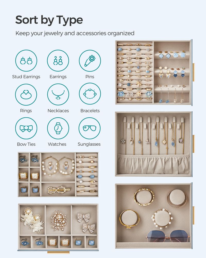 Jewelry Organizer Box - 5 Layer - Glass Window - Mirror Drawers