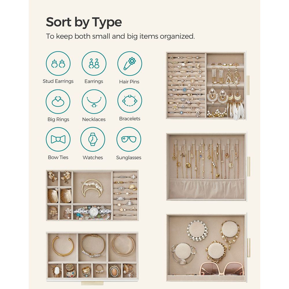 Jewelry Organizer Box - 5 Layer - Glass Window - Mirror Drawers