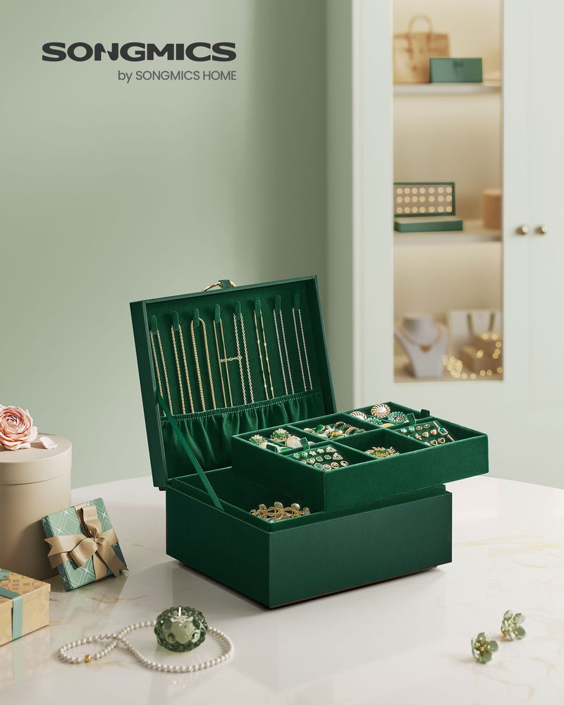 Jewelry Box Organizer - 2 Layer - With Handle And Removable Tray