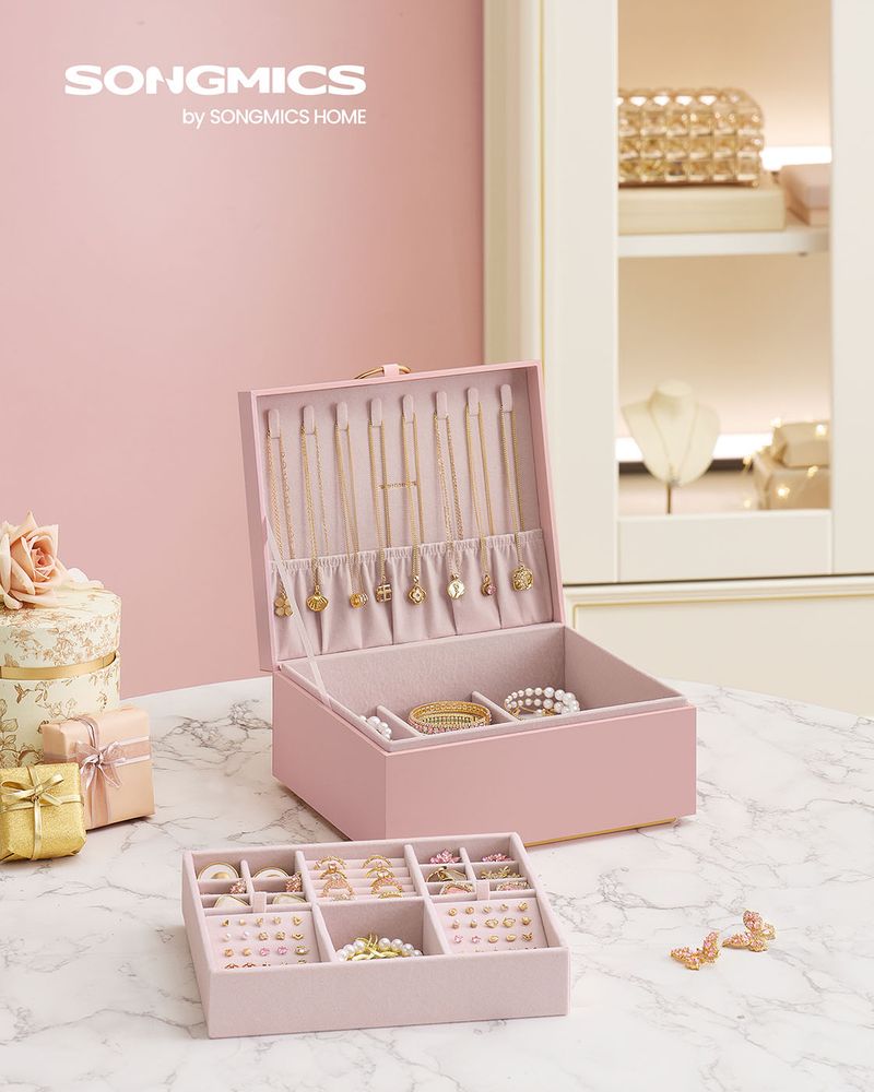 Jewelry Box Organizer - 2 Layer - With Handle And Removable Tray