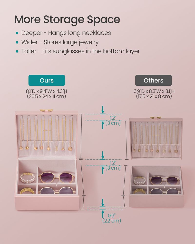 Jewelry Box Organizer - 2 Layer - With Handle And Removable Tray