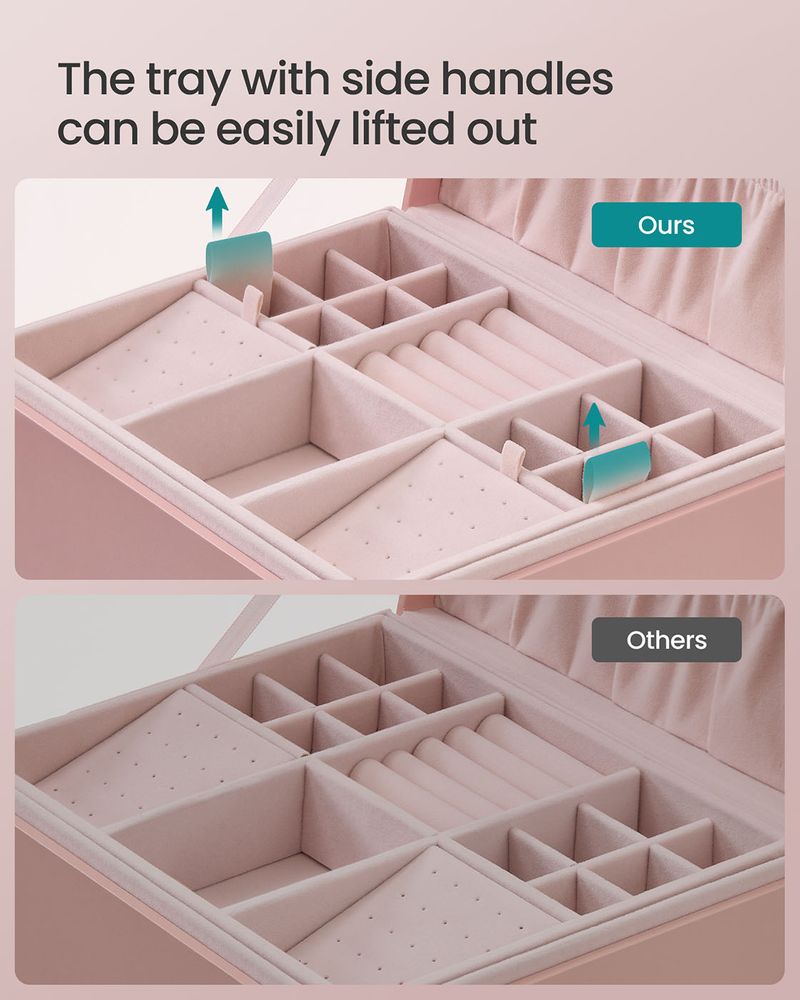 Jewelry Box Organizer - 2 Layer - With Handle And Removable Tray