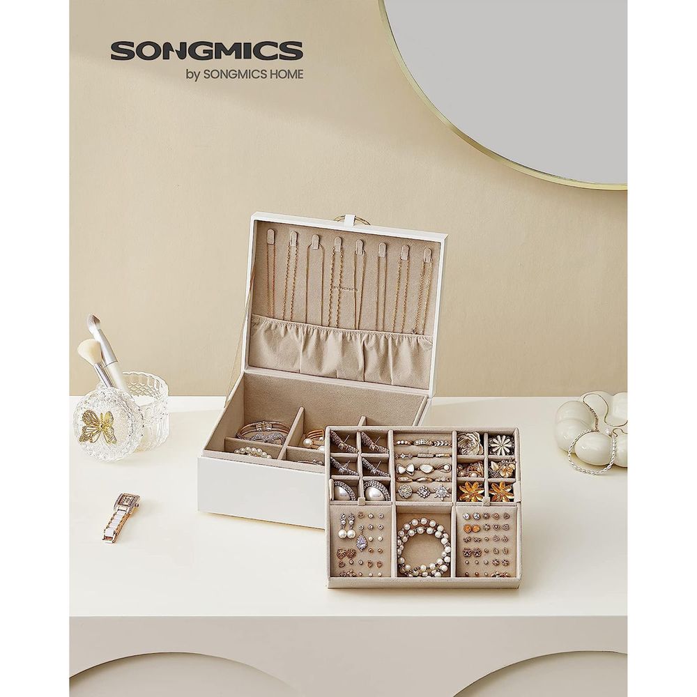 Jewelry Box Organizer - 2 Layer - With Handle And Removable Tray