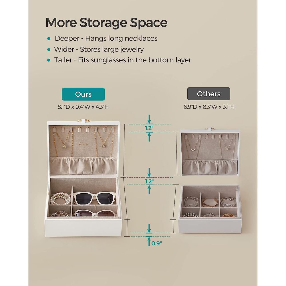 Jewelry Box Organizer - 2 Layer - With Handle And Removable Tray