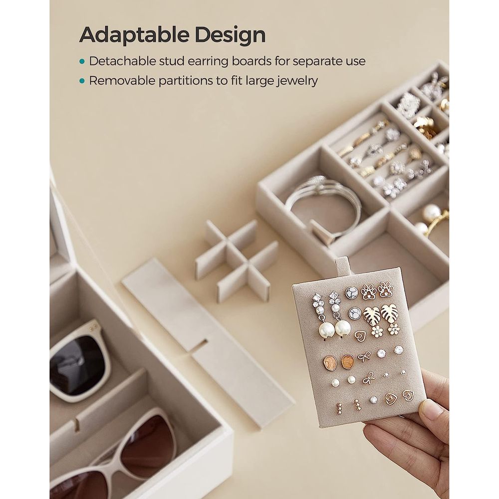 Jewelry Box Organizer - 2 Layer - With Handle And Removable Tray