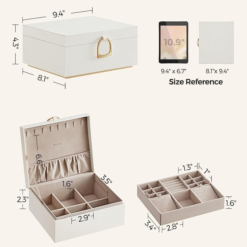 Jewelry Box Organizer - 2 Layer - With Handle And Removable Tray