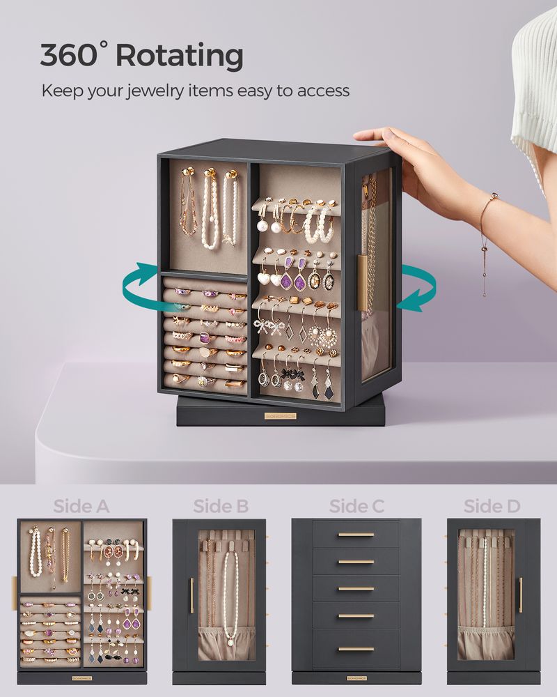 Jewelry Box Organizer - 360 Degree Rotating - 5 Drawers