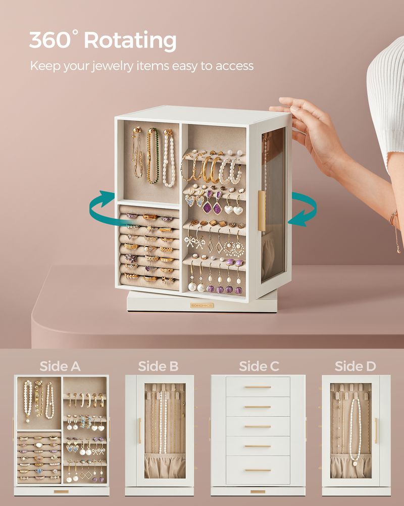 Jewelry Box Organizer - 360 Degree Rotating - 5 Drawers