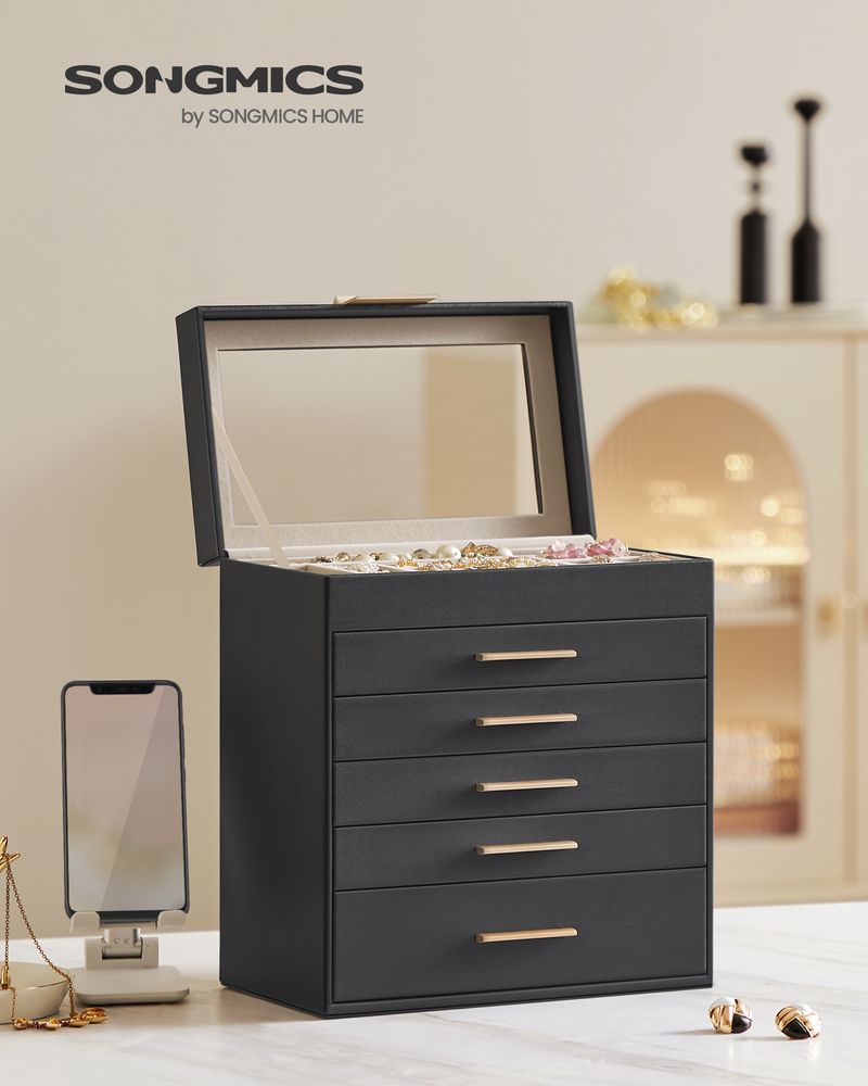 Jewelry Box Organizer - 4 Layer - Glass Lid - Large Storage