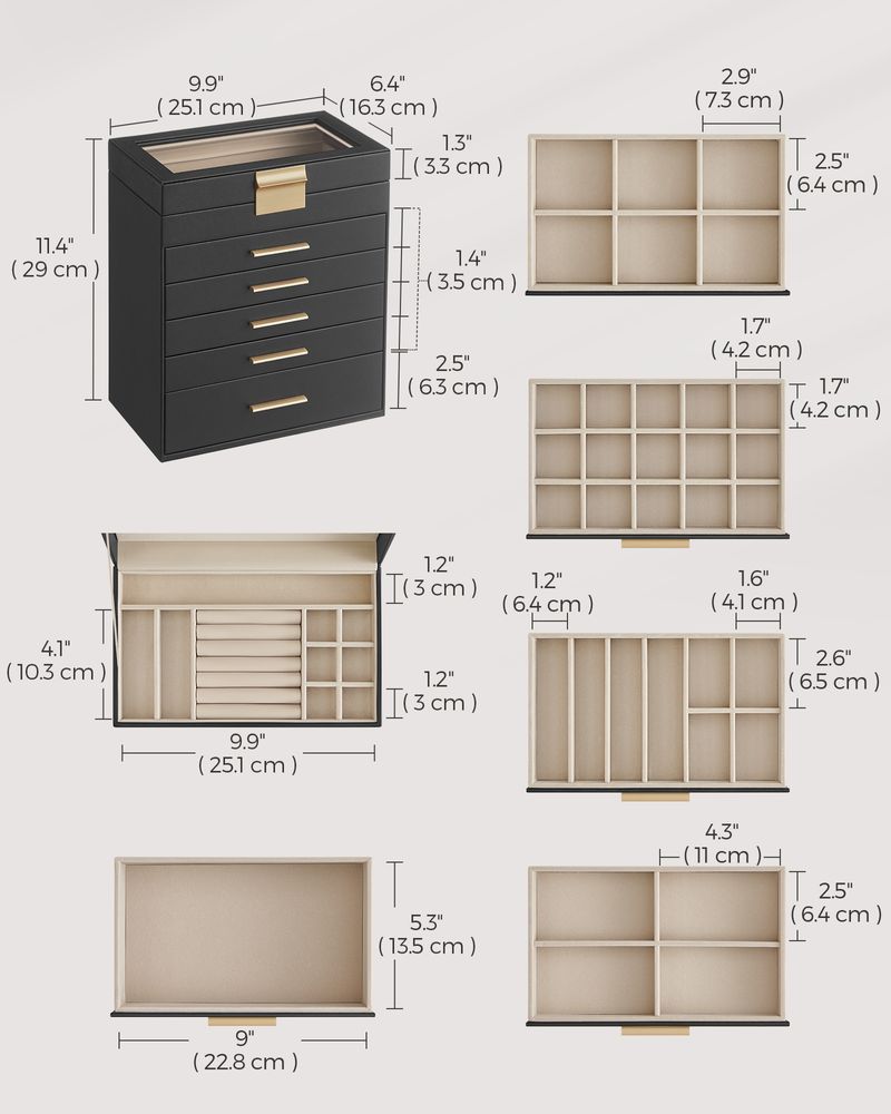 Jewelry Box Organizer - 4 Layer - Glass Lid - Large Storage