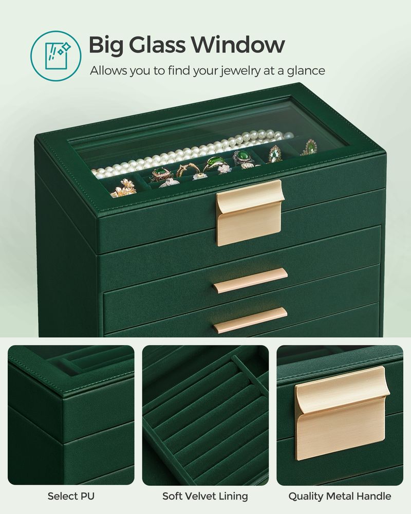 Jewelry Box Organizer - 4 Layer - Glass Lid - Large Storage