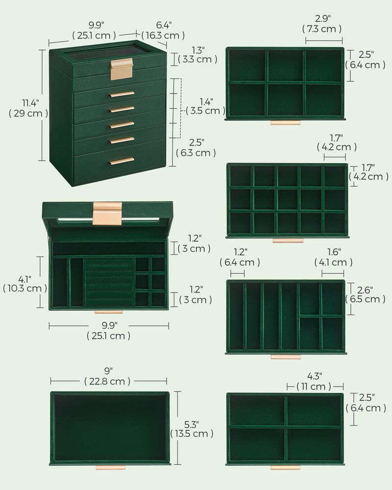 Jewelry Box Organizer - 4 Layer - Glass Lid - Large Storage