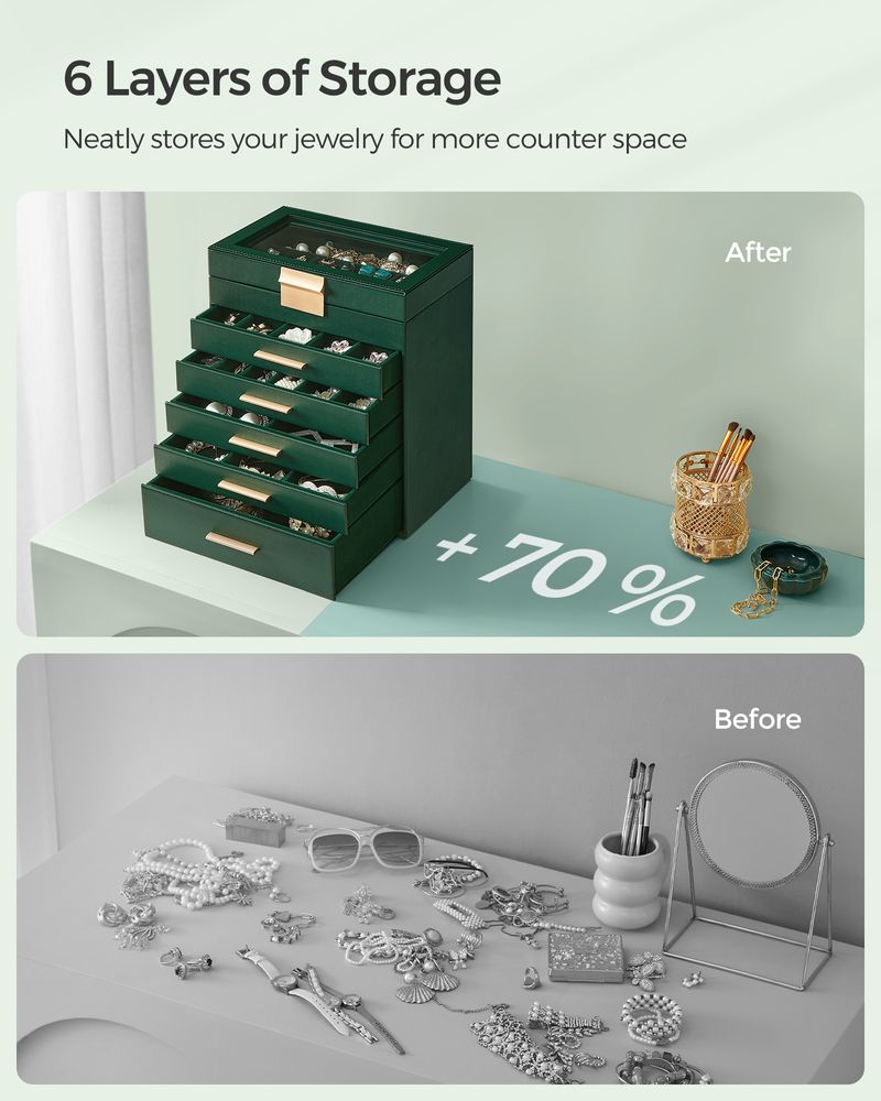 Jewelry Box Organizer - 4 Layer - Glass Lid - Large Storage