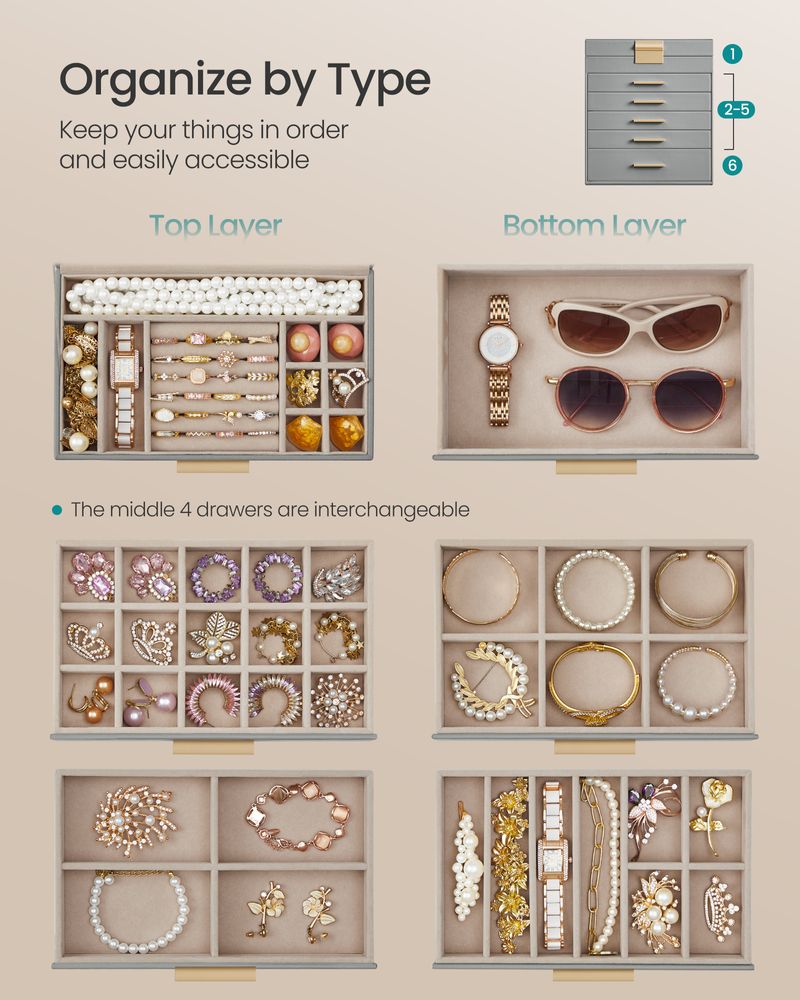 Jewelry Box Organizer - 4 Layer - Glass Lid - Large Storage