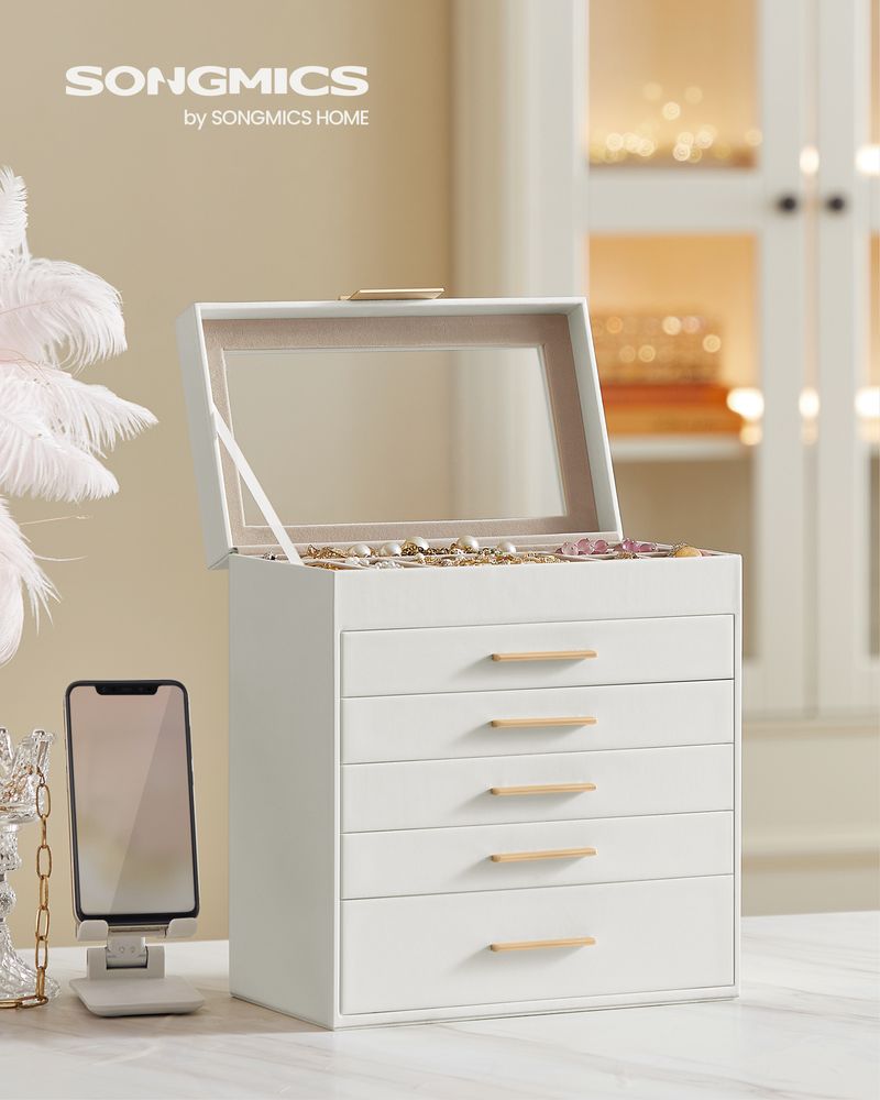 Jewelry Box Organizer - 4 Layer - Glass Lid - Large Storage