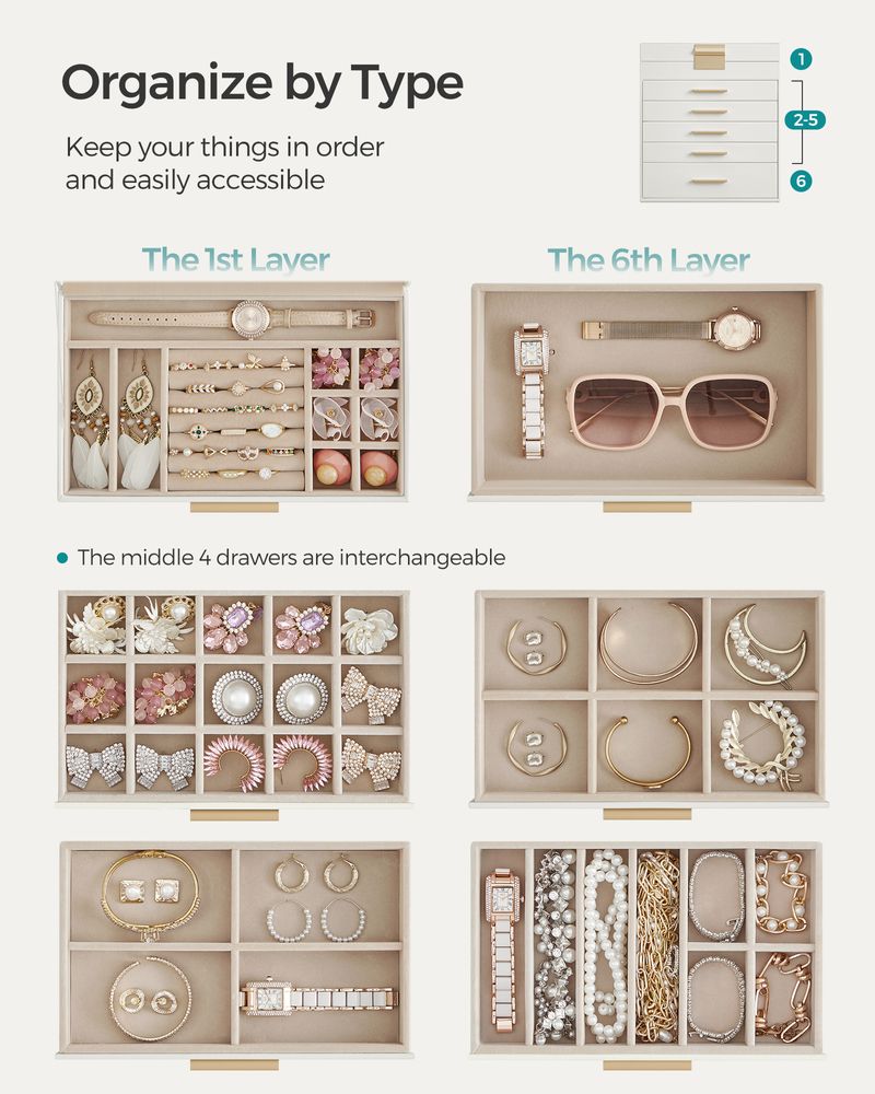 Jewelry Box Organizer - 4 Layer - Glass Lid - Large Storage